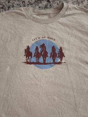 Let’s Go Girls Graphic Tee - Beige with Blue & Brown Print